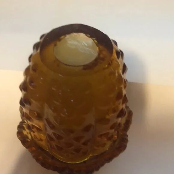 Amber Glass Hobnail Candle Holder - Picture 3 of 3